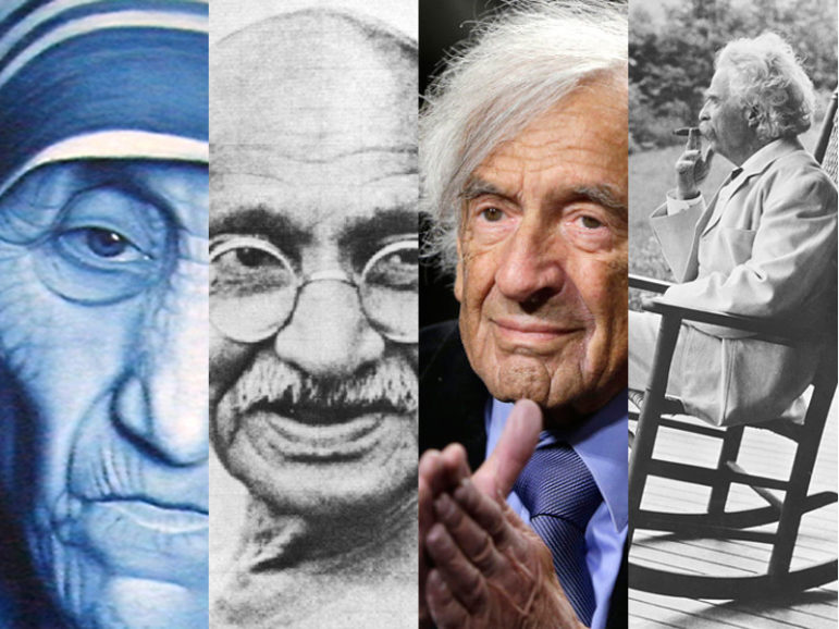Left to right, Mother Teresa, Gandhi, Elie Wiesel and Mark Twain. Photos courtesy of Wikimedia and Reuters