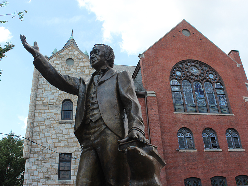 Bronze statue of Richard Allen, founder of the African Methodist Episcopal Church, on the property of Mother Bethel AME Church in Philadelphia on July 6, 2016. RNS photo by Adelle M. Banks