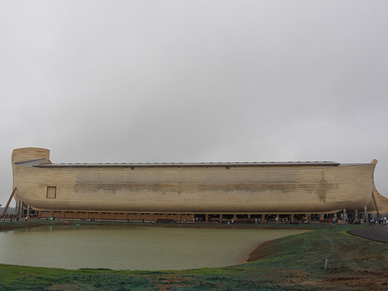 The full-scale Noah's Ark replica at the Ark Encounter during a preview of the park on July 5, 2016, in Williamstown, Ky. At 510 feet long, 85 feet wide and 51 feet high, based on the measurements in cubits found in the first few chapters of Genesis, the ark is the largest timber-frame structure in the world, according to the Ark Encounter. RNS photo by Emily McFarlan Miller