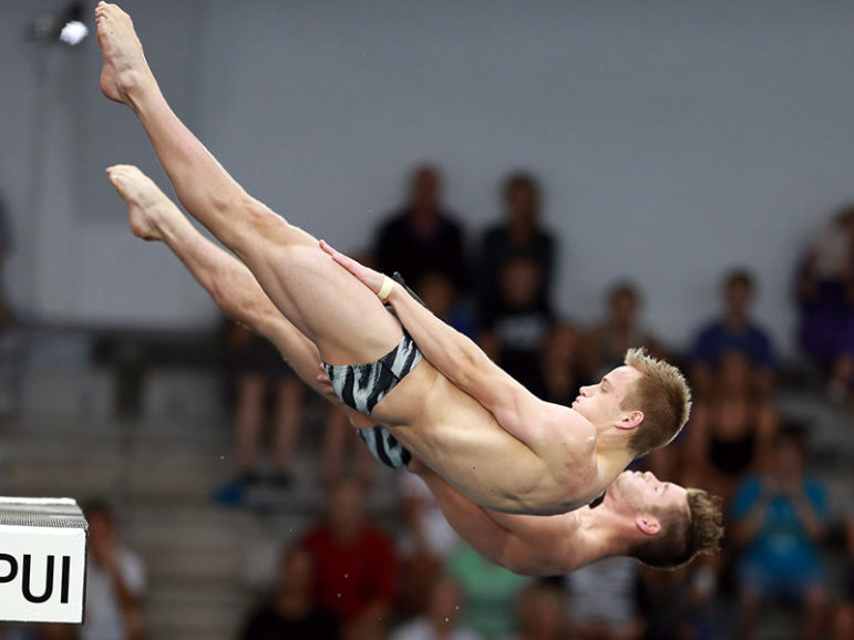Steele Johnson and David Boudia dive in the synchronized men 10m platform during the 2016 U.S. Olympic Team Trials Diving at the IU Natatorium on June 23, 2016, in Indianapolis. Photo by Brian Spurlock-USA TODAY Sports