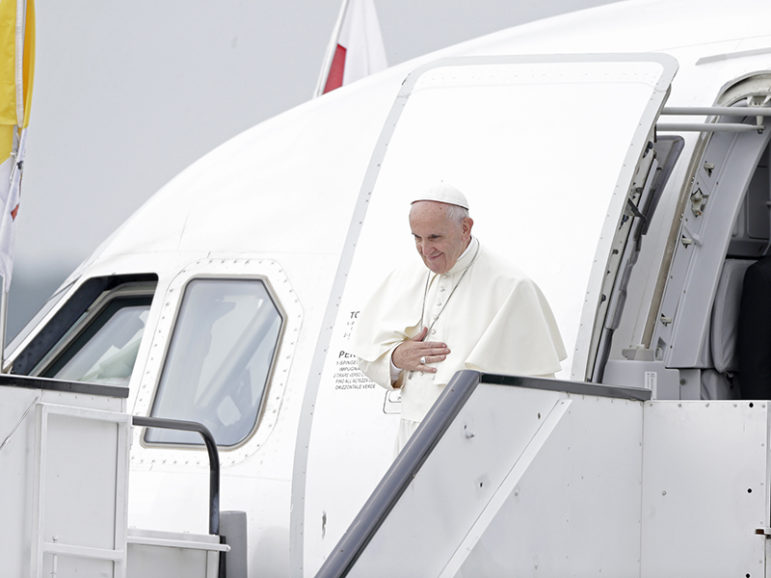 Pope Francis arrives at Balice airport near Krakow, Poland, on July 27, 2016. Photo courtesy of REUTERS/David W Cerny
*Editors: This photo may only be republished with RNS-POPE-POLAND, originally transmitted on July 27, 2016.