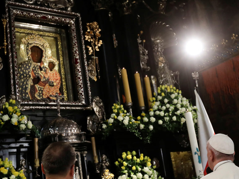 Pope Francis prays in front of the black Virgin Mary at Czestochowa's Sanctuary, Poland, on July 28, 2016. Photo courtesy of REUTERS/Gregorio Borgia/Pool
