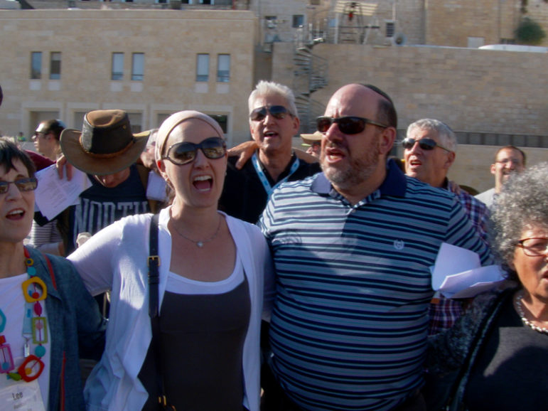 Rabbi Steve Wernick, CEO, United Synagogue of Conservative Judaism, center right, leads a prayer service at the Western Wall in Jerusalem, on July 4, 2016. Photo courtesy of Eli Levy ELP for URJ
