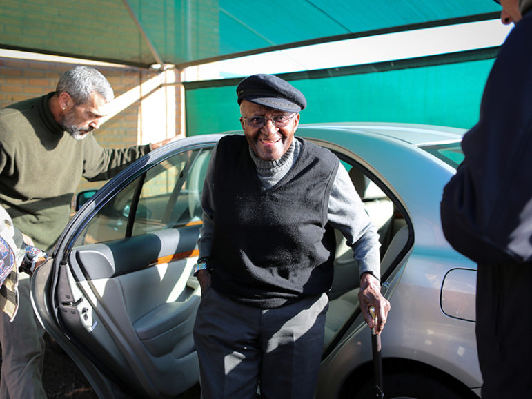 Archbishop Emeritus Desmond Tutu arrives to cast his vote during the local government elections in Milnerton, Cape Town,  on Aug. 3, 2016. Photo courtesy of Reuters/Sumaya Hisham
