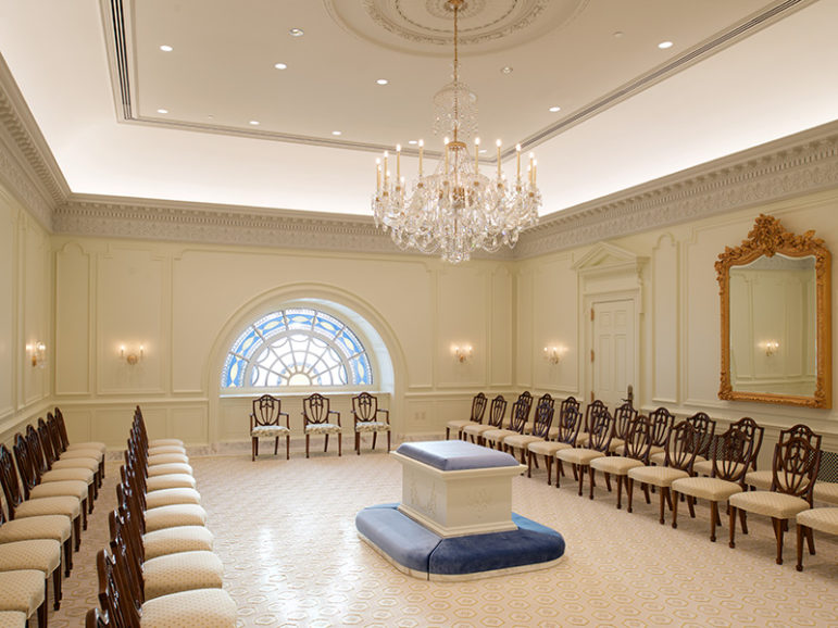 One of four sealing rooms in the Philadelphia Pennsylvania Temple, in which couples and families will be “sealed” to each other so that they may live together in the afterlife. Photo courtesy of The Church of Jesus Christ of Latter-day Saints
