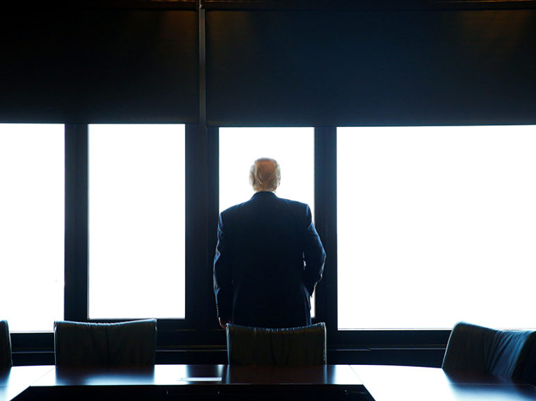 Republican presidential nominee Donald Trump looks out at Lake Michigan during a visit to the Milwaukee County War Memorial Center in Milwaukee on Aug. 16, 2016. REUTERS/Eric Thayer
*Editors: This photo may only be republished with RNS-ALI-OPED, originally transmitted on Aug. 17, 2016.