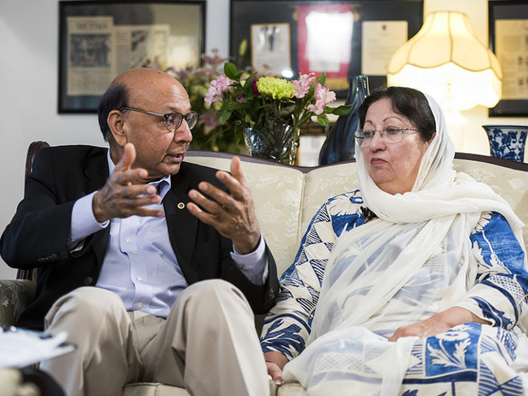 Khizr and Ghazala Khan speak with USA Today Washington Bureau Chief Susan Page at their home in Charlottesville, Va., on Aug. 8, 2016.  The Khans discussed what they expected and what has happened since their address at the Democratic National Convention. Photo by Jarrad Henderson, courtesy of USA Today