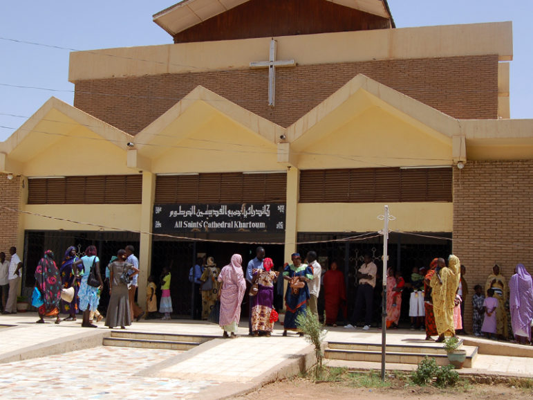 Sudanese Christians outside All Saints Cathedral in Khartoum, Sudan, on March 29, 2008. RNS photo by Fredrick Nzwili