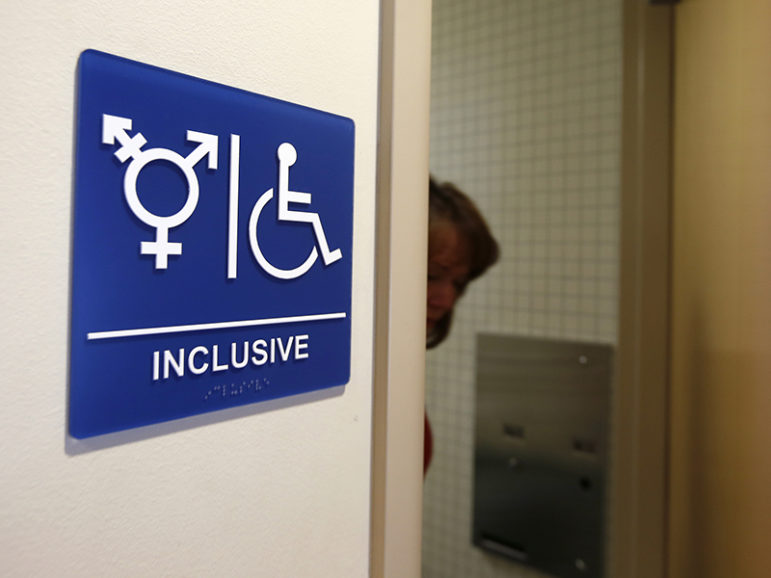 A gender-neutral bathroom is seen at the University of California, Irvine, on Sept. 30, 2014. Photo courtesy of REUTERS/Lucy Nicholson