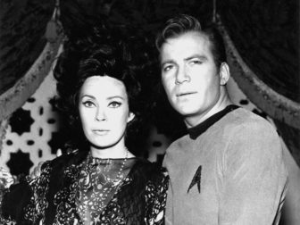 Sherry Jackson, left, as Andrea, and William Shatner as Captain Kirk from the Star Trek first season episode "What Are Little Girls Made Of?" in 1966. Photo courtesy of Wikimedia Commons