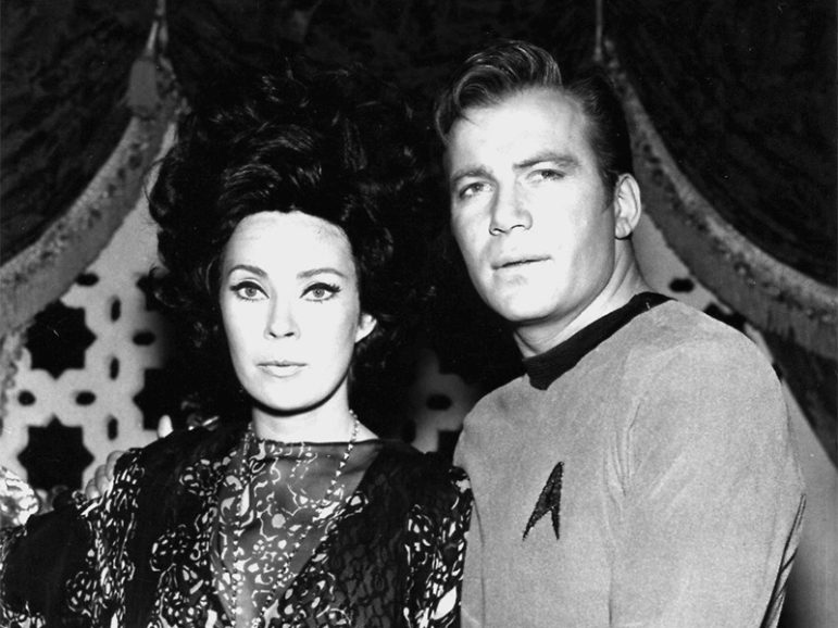 Sherry Jackson, left, as Andrea, and William Shatner as Captain Kirk from the Star Trek first season episode 