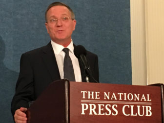 Brian Grim, associate scholar at Georgetown University’s Religious Liberty Project, presents his new study on the worth of religion to American society at the National Press Club in Washington, D.C. on Sept. 14, 2016. RNS photo by Lauren Markoe