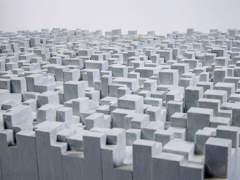 A close-up view of artist Tobi Kahn's sculpture 
