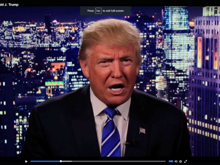 Republican presidential nominee Donald Trump is seen in a video screen grab as he apologizes for lewd comments he made about women, during a statement recorded by his presidential campaign and released via social media  Oct. 7, 2016. Photo via Reuters
