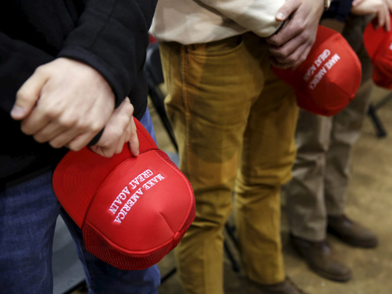Supporters of Republican U.S. presidential candidate Donald Trump stand during a prayer before a rally with Trump at Clemson University's livestock arena in Pendleton, S.C., on Feb. 10, 2016. Photo courtesy of Reuters/Jonathan Ernst *Editors: This photo may only be republished with RNS-FEA-OPED, originally transmitted on Oct. 24, 2016.