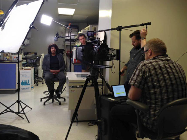Dr. Georgia Dunston, Professor of Microbiology and Founding Director, National Human Genome Center, Howard University College of Medicine with Fourth Line Films crew at Howard University College of Medicine.
Photo courtesy of AAAS/Christine A. Scheller