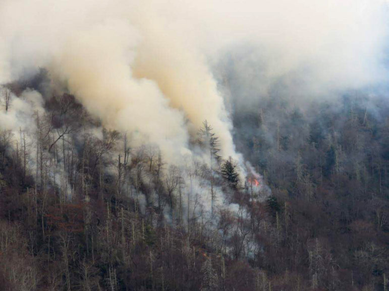 Smoke plumes from wildfires are shown in the Great Smoky Mountains near Gatlinburg, Tenn., on Nov. 28, 2016. Courtesy of National Park Services Staff/Handout via Reuters