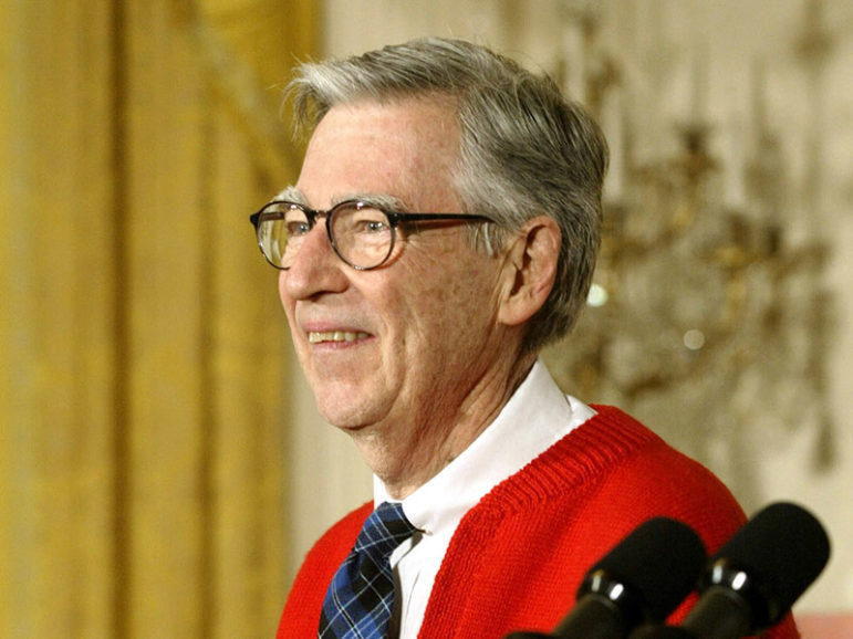 Children's television icon Mister Rogers accepts applause in the East Room of the White House on April 3, 2002 during the launch of the PBS (Public Broadcasting Service) national campaign to promote children's literacy. Photo courtesy of Reuters
*Editors: This photo may only be republished with RNS-RIESS-OPED, originally transmitted on Nov. 9, 2016.