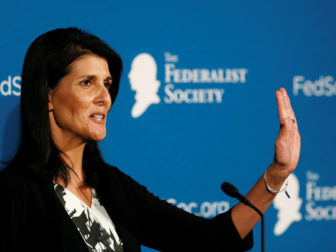 Republican South Carolina Governor Nikki Haley delivers remarks at the Federalist Society 2016 National Lawyers Convention in Washington, on November 18, 2016. Photo couretsy of Reuters/Gary Cameron