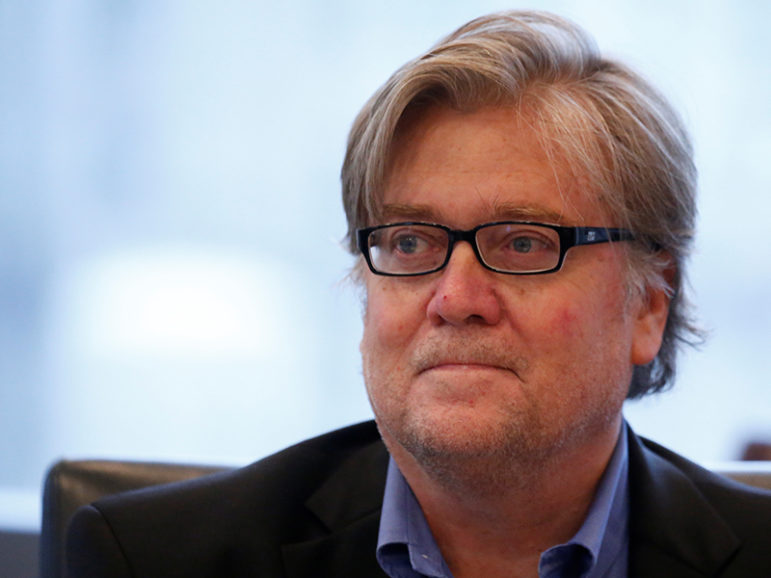 CEO of Republican presidential nominee Donald Trump campaign Stephen Bannon is pictured during a meeting at Trump Tower in the Manhattan borough of New York, on Aug. 20, 2016. Photo courtesy of Reuters/Carlo Allegri/File Photo