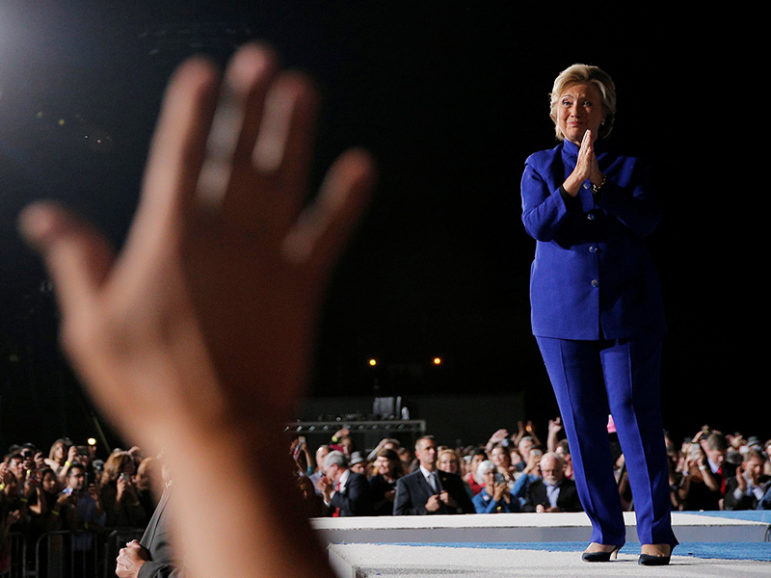 U.S. Democratic presidential nominee Hillary Clinton acknowledges the crowd at a campaign rally at Arizona State University in Tempe, Arizona, on November 2, 2016. Photo courtesy of Reuters/Brian Snyder
*Editors: This photo may only be republished with RNS-MCGUIRE-OPED, originally transmitted on Nov. 3, 2016.