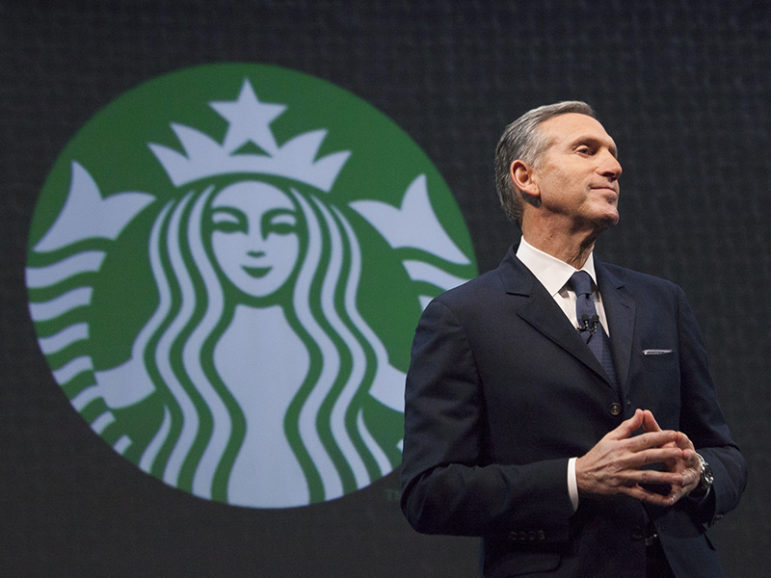 Starbucks Chief Executive Howard Schultz speaks during the company's annual shareholder's meeting in Seattle, Washington on March 18, 2015. Photo courtesy of Reuters/David Ryder