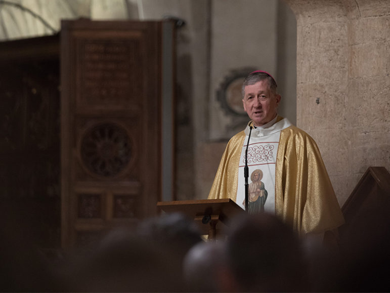 Cardinal Archbishop Blase Cupich leads Mass in Italy in November 2016. Photo courtesy of Catholic Extension Society/Rich Kalonick