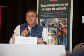 Tom Scott, business executive, Yale University Divinity School graduate student and Co-Founder of the Greenwich, Conn.-based The Nantucket Project, offers his insight during the expert panel discussion titled, "Election Aftermath: Faith & the Common Good," held on Dec. 7, 2016, at St. Catherine of Siena Parish, Riverside, Conn., in front of an audience of some 200 people and co-sponsored by Religion News Service and St. Catherine's.