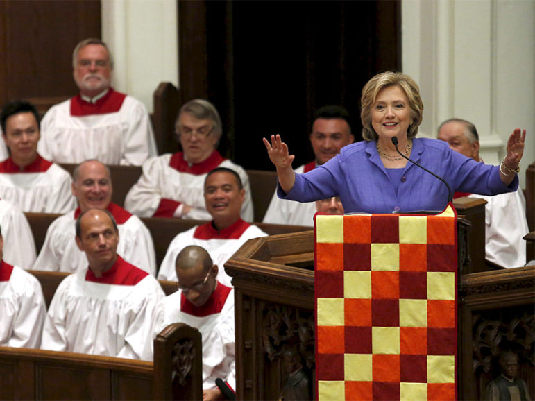 Democratic presidential candidate Hillary Clinton speaks at Foundry United Methodist Church's bicentennial service in Washington on Sept. 13, 2015. Photo courtesy of Reuters/Yuri Gripas