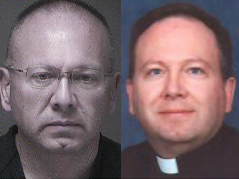 The Rev. Kevin Gugliotta, seen at left in a police mugshot and at right in a portrait for the Archdiocese of Newark, was arrested on child pornography charges in October. He is being held in lieu of $1 million cash bail.  Images courtesy of the New Jersey Star-Ledger.