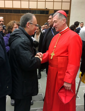 Fr. Antonio Spadaro, left, with Chicago Cardinal Blase Cupich on Nov. 19, 2016, at the Vatican. RNS photo by David Gibson