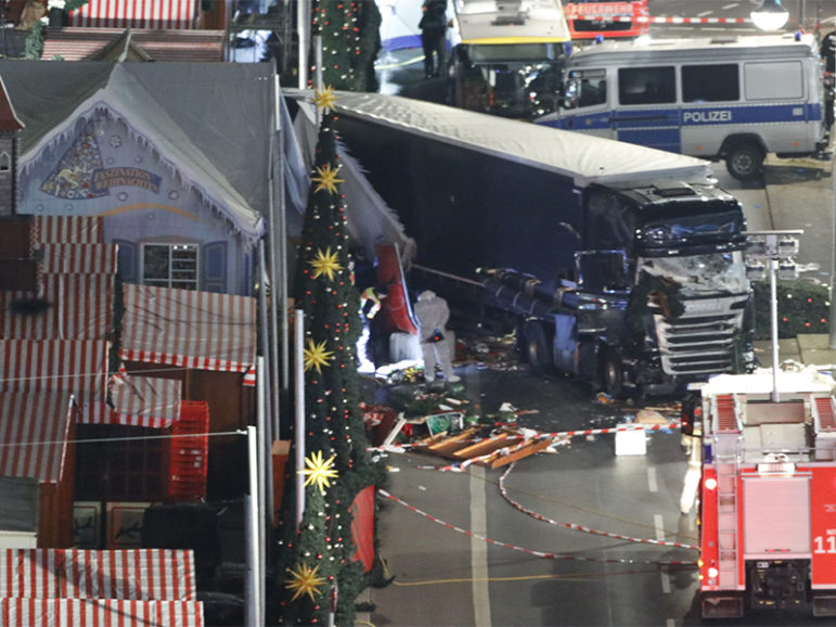 A general view shows the truck that plowed through a crowd at a Christmas market, killing as least 12 people, on Breitscheidplatz square in the west of Berlin, Germany, on Dec. 19, 2016   Photo courtesy of Reuters/Pawel Kopczynski