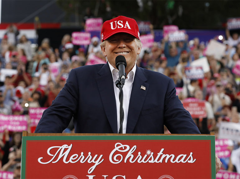U.S. President-elect Donald Trump speaks during a USA Thank You Tour event in Mobile, AL, on Dec. 17, 2016. Photo courtesy of Reuters/Lucas Jackson
*Editors: This photo may only be republished with RNS-HAPPY-HOLIDAYS, originally published on Dec. 19, 2016.