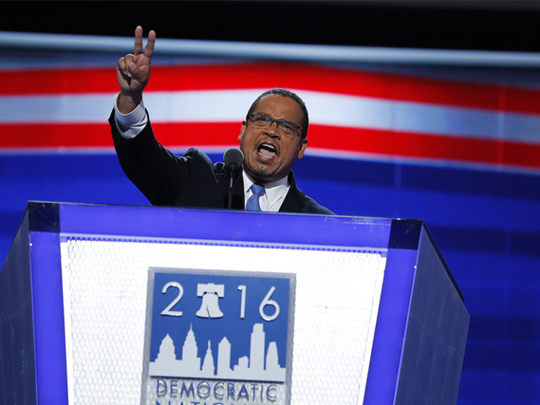 Rep. Keith Ellison, D-Minnesota, speaks during the first session at the Democratic National Convention in Philadelphia on July 25, 2016. Photo courtesy of Reuters/Mark Kauzlarich