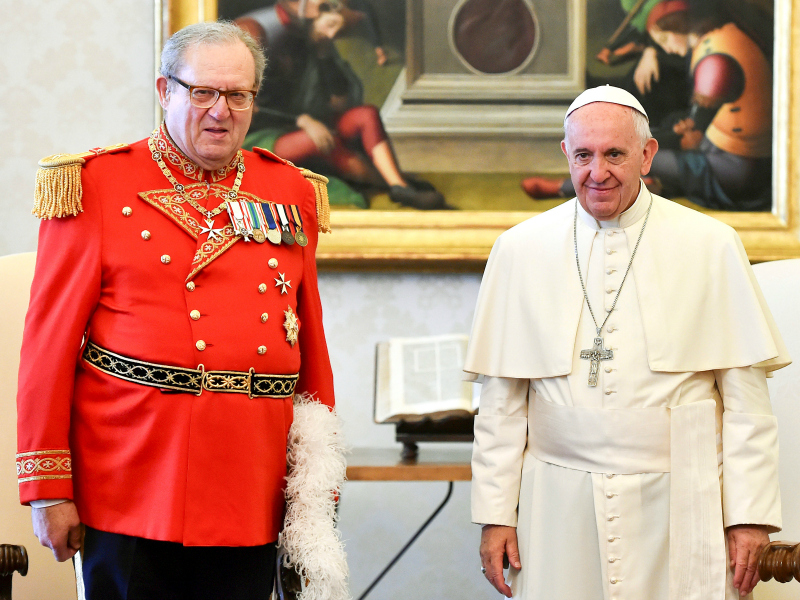 Pope Francis meets Robert Matthew Festing, prince and grand master of the Sovereign Order of Malta, during a private audience at the Vatican on June 23, 2016. Photo via Reuters/Gabriel Bouys