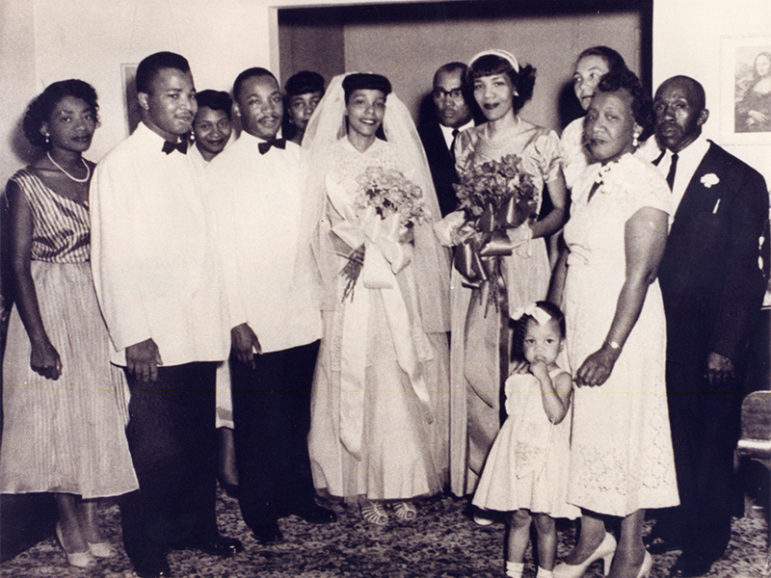 The wedding portrait of Martin Luther King Jr. and Coretta Scott in Marion, Ala., on June 18, 1953. From left: Christine King, A.D. Williams King, Martin Luther King Jr., Naomi King, Coretta Scott King, Martin Luther King Sr., Edythe Scott Bagley, Bernice Scott, Alberta Williams King, with flower girl Alveda King and Obadiah Scott. Photo courtesy of The Estate of Coretta Scott King