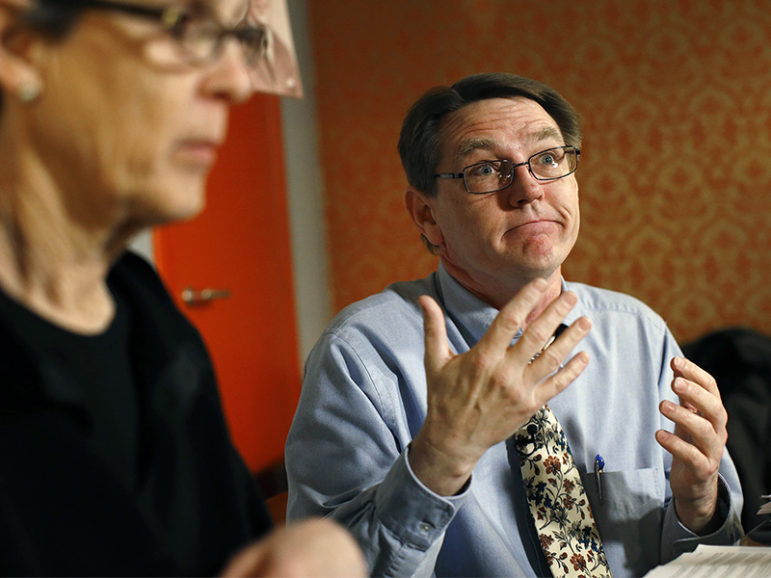 David Clohessy, director and spokesman for SNAP (Survivors Network of those Abused by Priests) gestures during a news conference in Rome on March 6, 2013. Photo courtesy of Reuters/Tony Gentile
*Editors: This photo may only be republished with RNS-CLERGY-ABUSE, originally published on Jan. 24, 2017.
