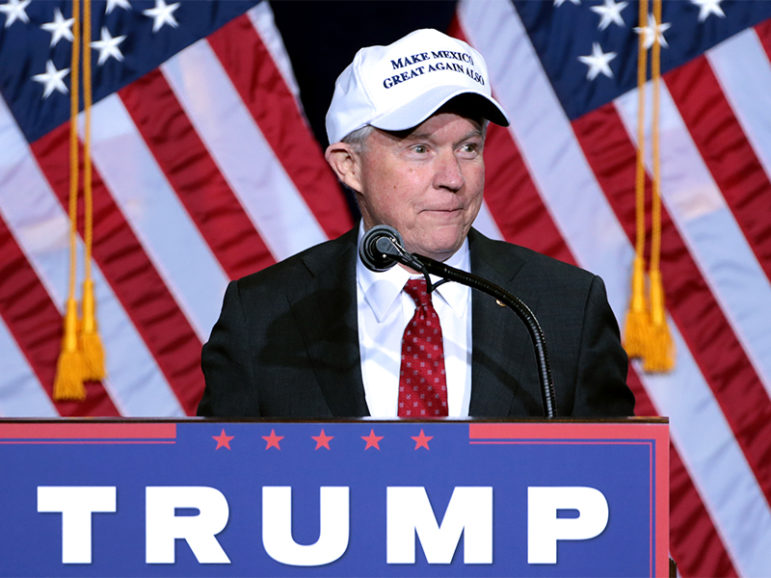 U.S. Senator Jeff Sessions of Alabama speaks to supporters during an immigration policy speech hosted by Donald Trump at the Phoenix Convention Center on Aug. 31, 2016 in Phoenix.  Photo courtesy of Gage Skidmore via Creative Commons