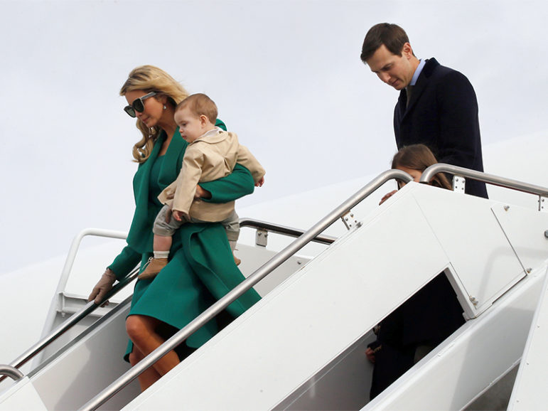 U.S. President-elect Donald Trump's daughter Ivanka Trump, her husband Jared Kushner, and their family arrive ahead of the inauguration with her father aboard a U.S. Air Force jet at Joint Base Andrews, Maryland, on Jan. 19, 2017. Photo courtesy of Reuters/Jonathan Ernst