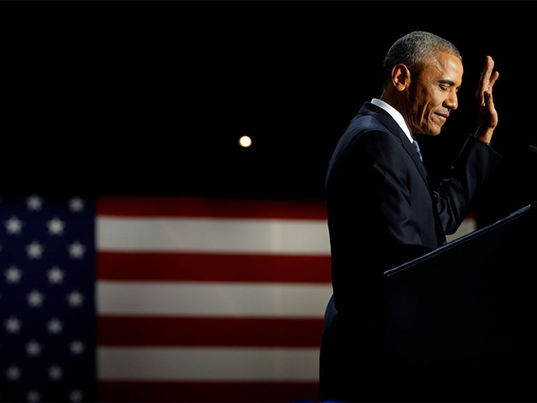 President Obama delivers his farewell address at McCormick Place in Chicago on Jan. 10, 2017. Photo courtesy of Reuters/Jonathan Ernst
*Editors: This photo may only be republished with RNS-OBAMA-FAREWELL, originally published on Jan. 11, 2017.