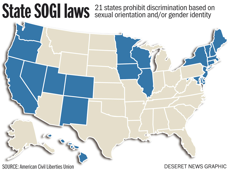 State SOGI Laws. Graphic courtesy of Deseret News