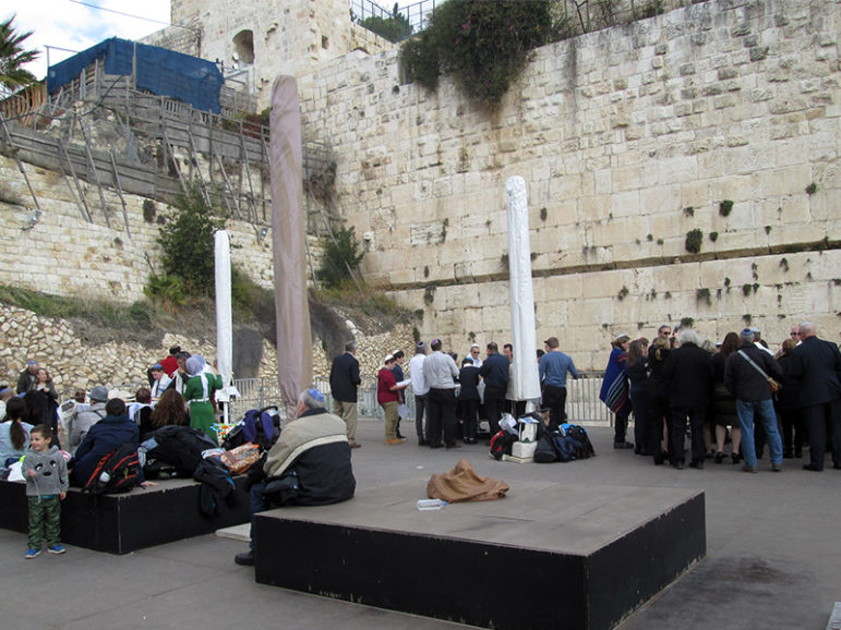 Groups hold bar and bat mitzvas at Robinson's Arch on Dec. 30, 2016.  Robinson’s Arch has long been the part of the Western Wall where egalitarian and non-Orthodox Jewish services are held. RNS photo by Michele Chabin