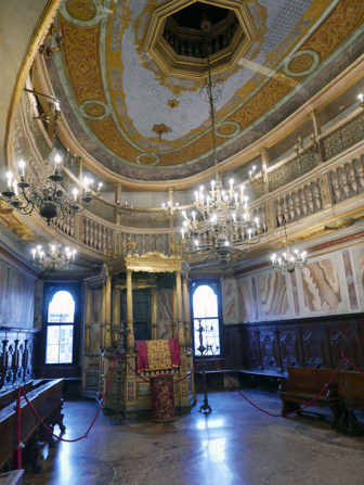 The Great German Synagogue was built in 1528 by Jewish emigres from Germany and is the oldest Venetian synagogue. The Ten Commandments are inscribed beneath the women's gallery. RNS photo by Josephine McKenna