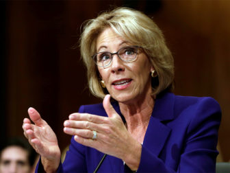 Betsy DeVos testifies Jan. 17, 2017, before the Senate Health, Education and Labor Committee confirmation hearing to be the next secretary of education. Photo courtesy of Reuters/Yuri Gripas