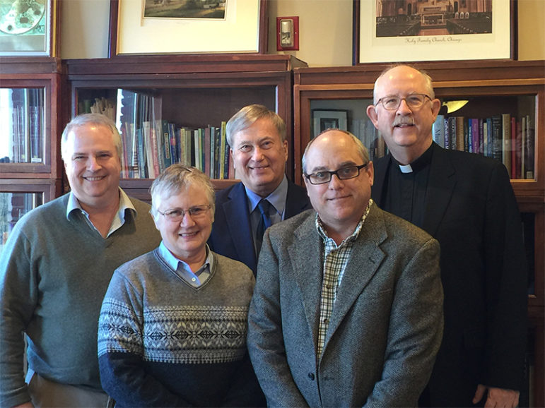 The authors of a new study, “Catholic Parishes of the 21st Century.” From left to right: Jonathon L. Wiggins of the Center for Applied Research in the Apostolate, Mary L. Gautier of CARA, Charles E. Zech of Villanova University, Mark M. Gray of CARA and the Rev. Thomas P. Gaunt of CARA.  Photo courtesy of CARA