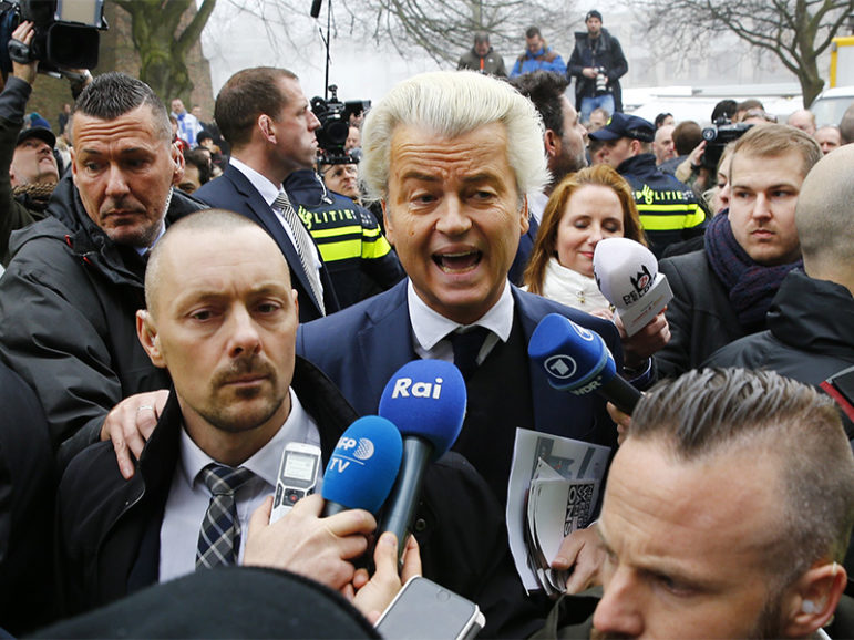 Dutch far right Party for Freedom (PVV) leader Geert Wilders campaigns for the 2017 Dutch election in Spijkenisse, a suburb of Rotterdam, Netherlands, on Feb. 18, 2017. Photo courtesy of Reuters/Michael Kooren