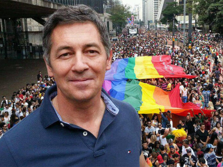 Randy Berry, the first U.S. special envoy for the rights of LGBTI persons, is shown at a gay pride rally in Sao Paulo, Brazil, in June 2015. Berry says the U.S. is supporting activists worldwide but recognizes the risks they face in many countries. Photo courtesy of U.S. State Department