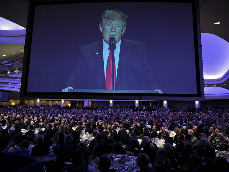 President Trump said he would destroy the Johnson Amendment during remarks at the National Prayer Breakfast in Washington, D.C., on Feb. 2, 2017. Photo courtesy of Reuters/Carlos Barria