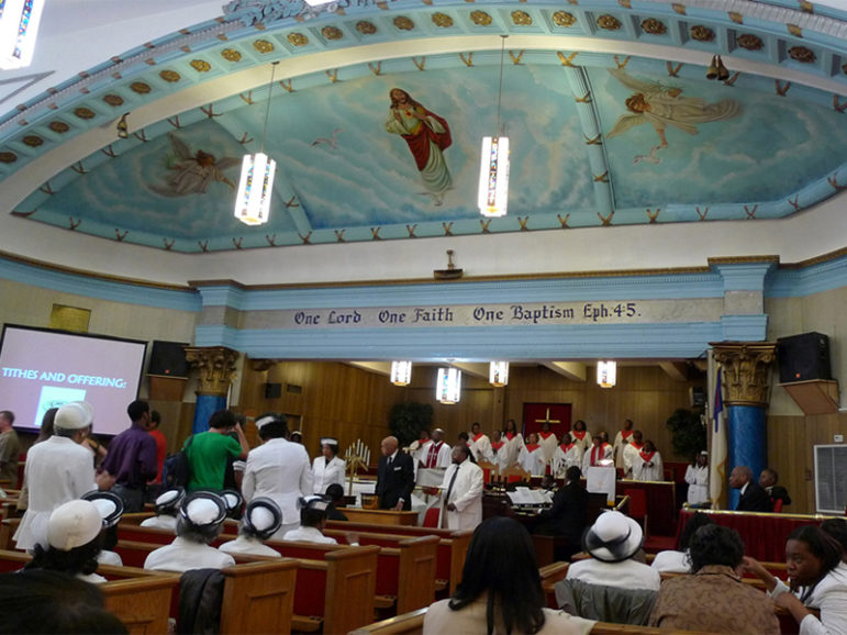 An April 2009 service at Second Canaan Baptist Church in Harlem, New York.  The building will be demolished to make way for a high-rise. Photo courtesy of Creative Commons
