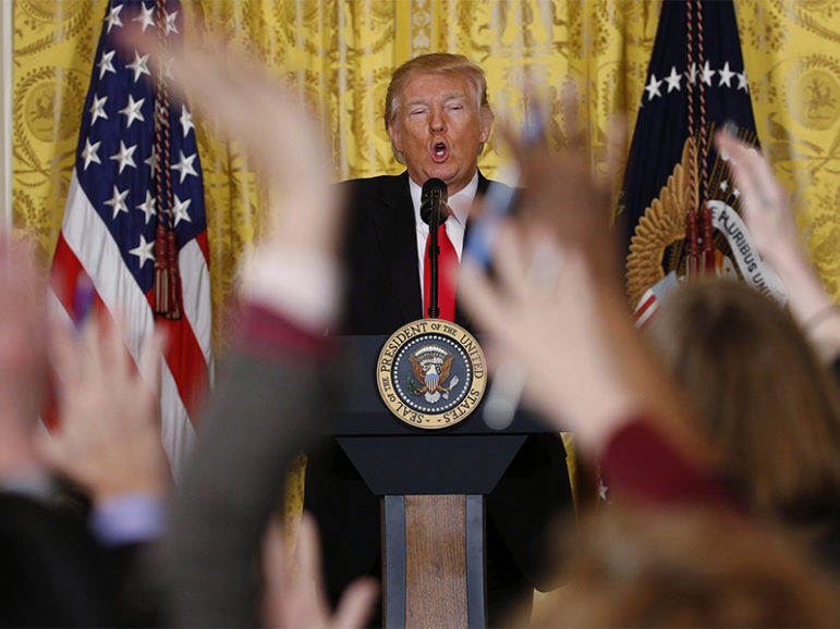 President Trump takes questions from reporters during a lengthy news conference at the White House on Feb. 16, 2017.  Photo courtesy of Reuters/Kevin Lamarque